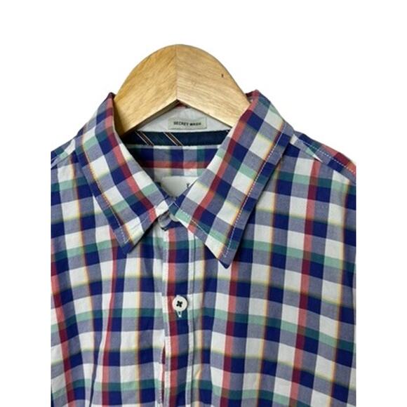 Allen Solly Secret Wash Blue Check Long Sleeve Button-Down Shirt Men's 42 Large - Picture 2 of 10